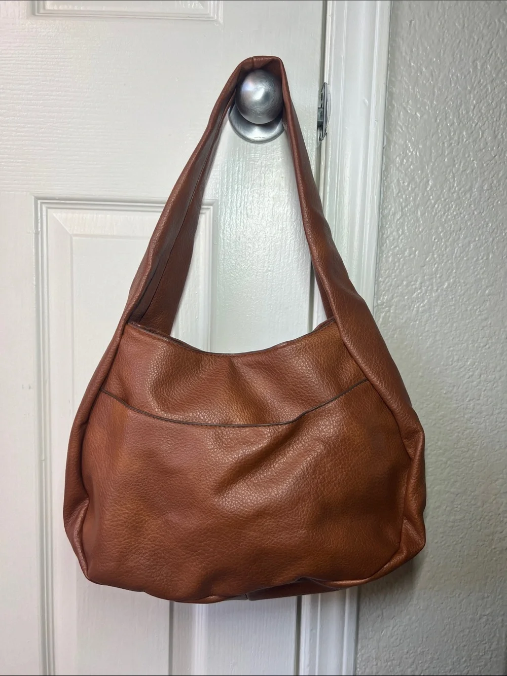 Brown Leather Knot-Detail Shoulder Bag